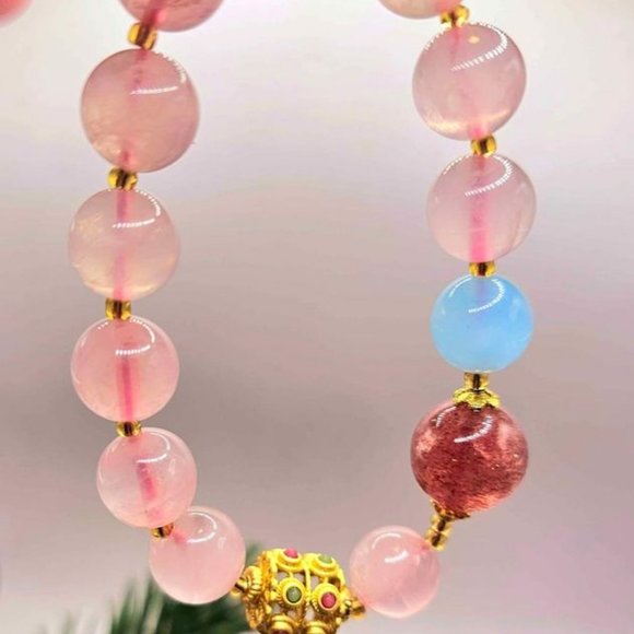 Beautiful Mixed Nature Crystals Tourmaline Blessing Charm Wheel Bracelet - Picture 5 of 10